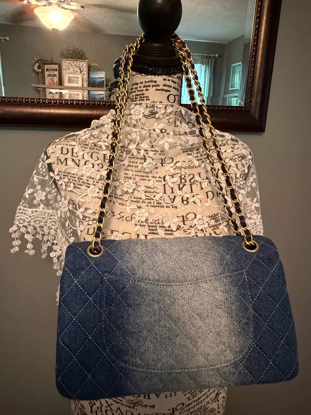 Chanel Quilted Denim Double Flap Shoulder Bag in Blue - Picture 2 of 6